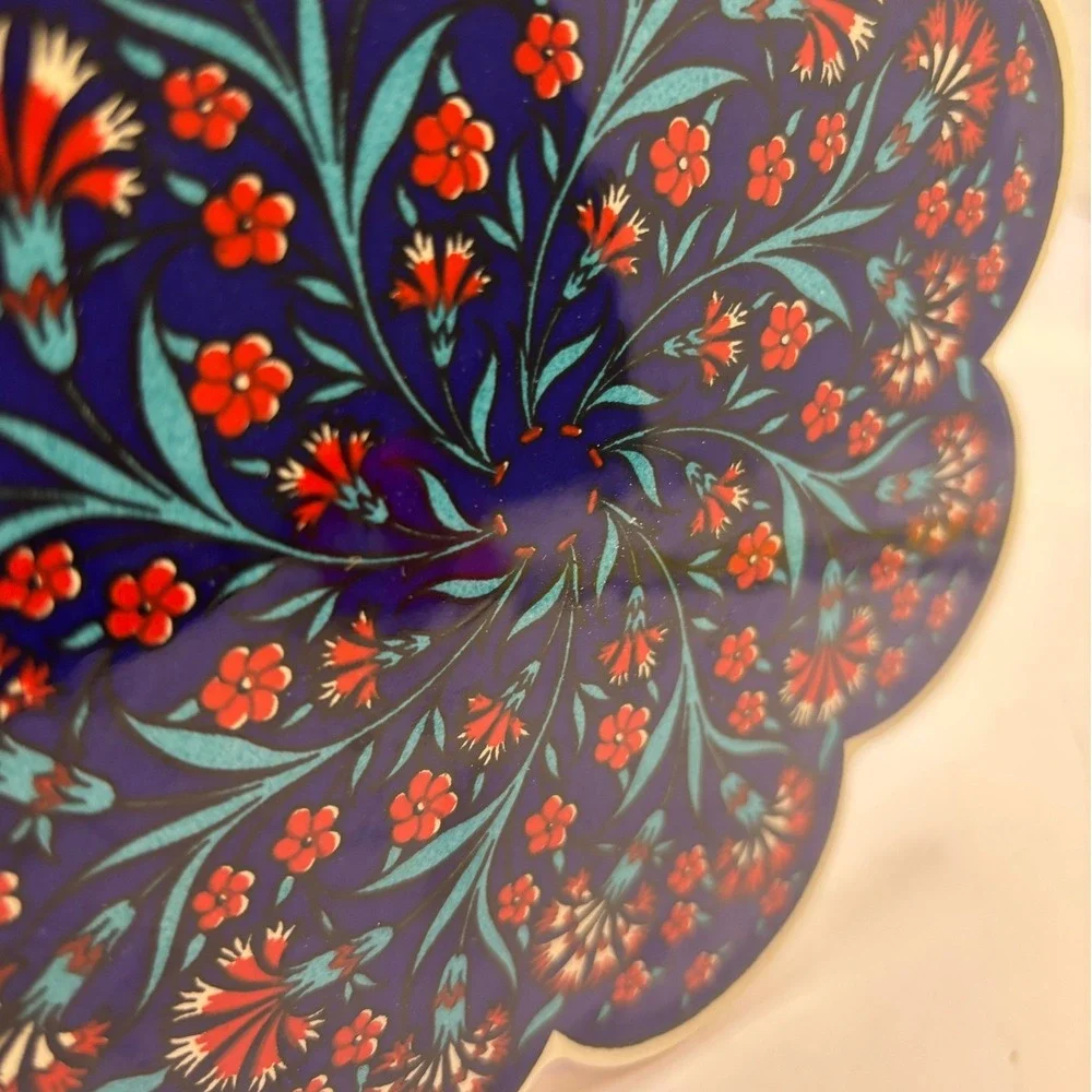 Turkish Ceramic Trivet Floral Iznik Scalloped Hot‎ Plate Blue Red Made in Turkey